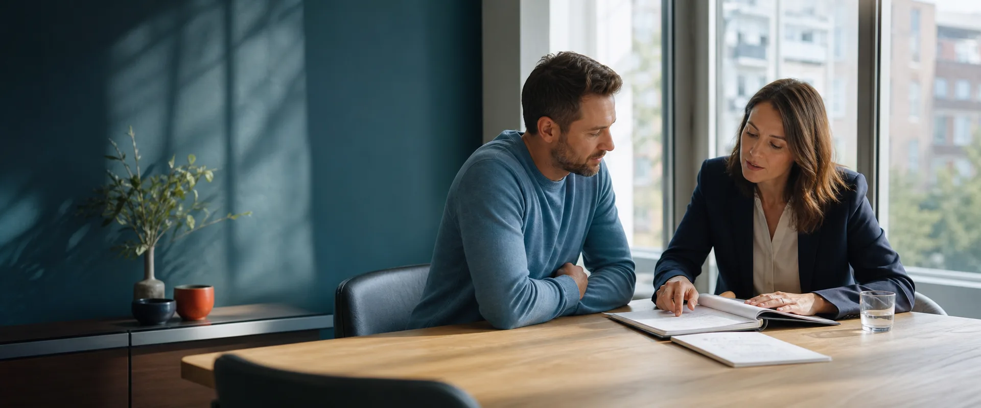 An adviser and client reviewing a document together