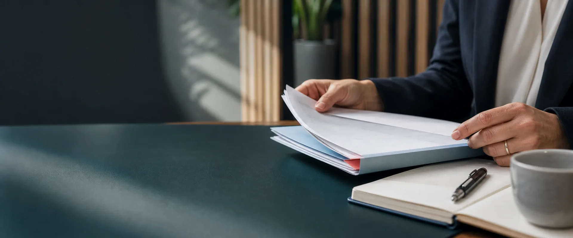 A professional organising a legal document pack